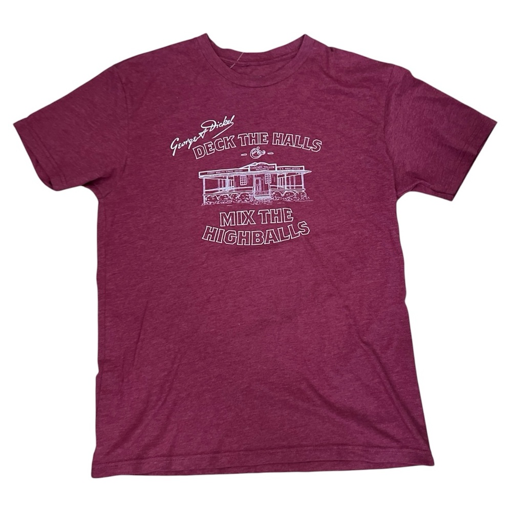 Mens George Dickel Tshirt Tennessee Whiskey Deck The Halls Red Size Medium